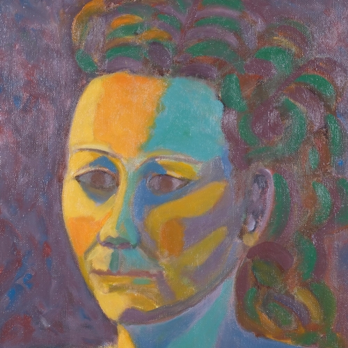 330 - An abstract oil on canvas, portrait study of a female, titled 