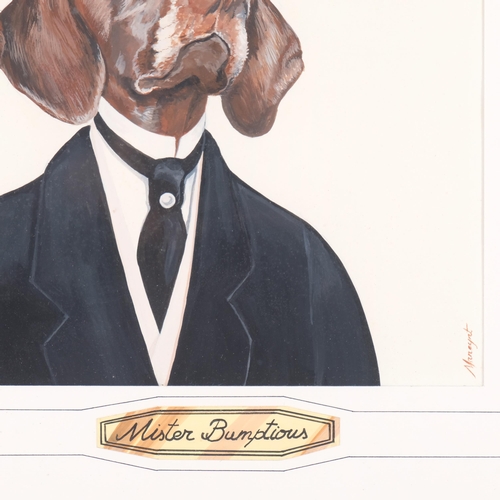 337 - A framed watercolour of a dog wearing a shirt and collar, titled Mr Bumptious, indistinctly signed, ... 