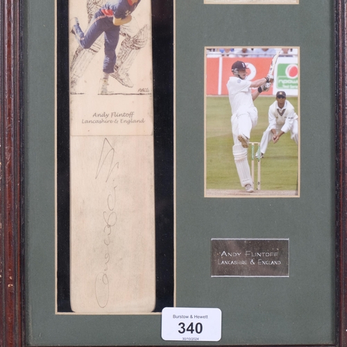 340 - CRICKET INTEREST - an autographed Freddie Flintoff miniature cricket bat in presentation case, 52.5c... 