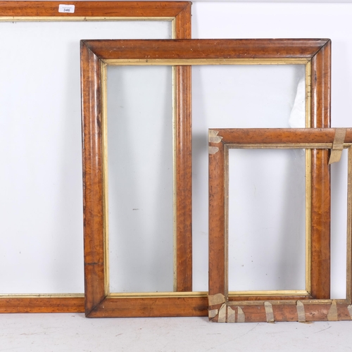 346 - A group of 3 Antique maple wood frames, the 2 larger frames have glazed inserted panels, largest ove... 