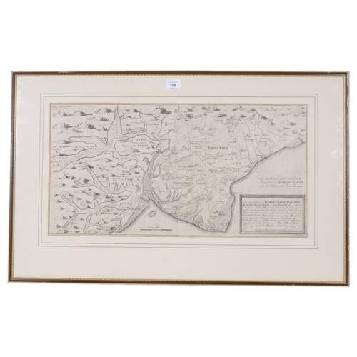 358 - LOCAL INTEREST - a large Antique map detailing Romney Marsh and the adjacent levels, framed and glaz... 