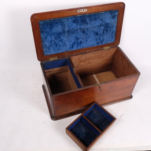 374 - Antique mahogany travelling box with fitted interior, 49.5cm across