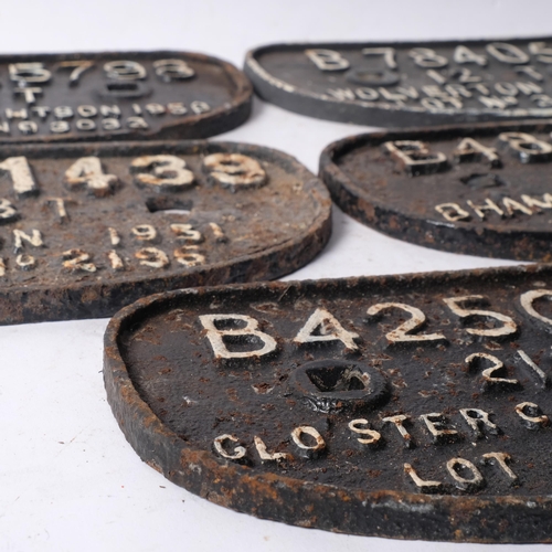 434 - 5 x 1950s and '60s painted cast-iron railway plaques, including Wolverton 1962, 27.5cm across