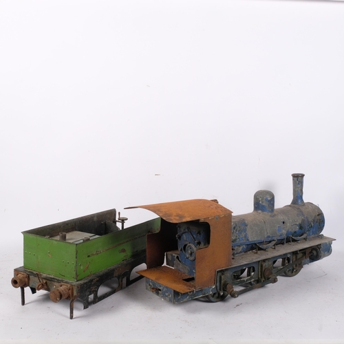 444 - A large painted steel locomotive and tender, length overall 98cm