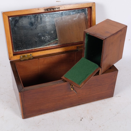 456 - Antique tea caddy with inlaid banding, L31cm