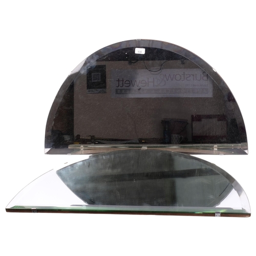 538 - A pair of circa 1930s demi-lune bevel-edge mirrors, 86cm across, H48cm