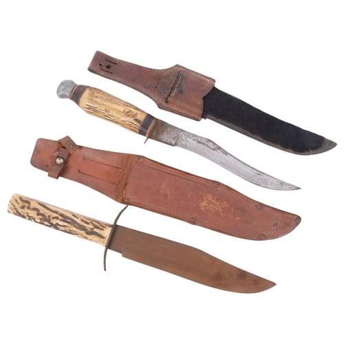 546 - A Siberian skinner knife with horn handle, with leather scabbard, and an original bowie knife with h... 