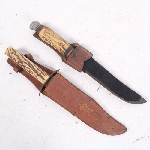 546 - A Siberian skinner knife with horn handle, with leather scabbard, and an original bowie knife with h... 