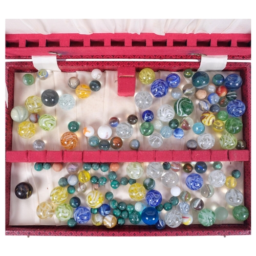 547 - A collection of Vintage marbles, including glass and malachite