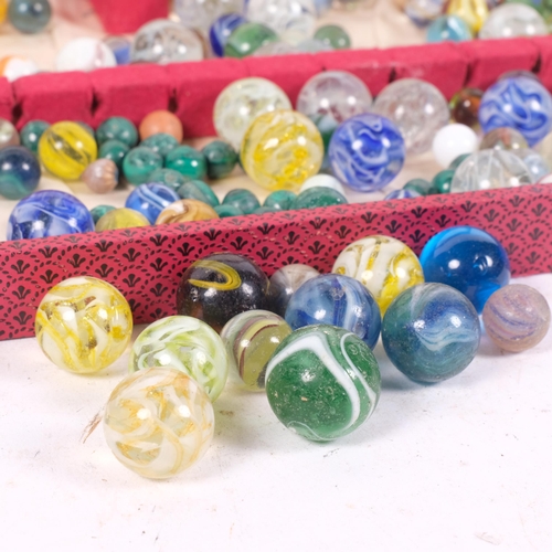 547 - A collection of Vintage marbles, including glass and malachite