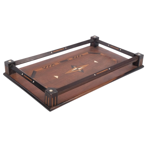 565 - A marquetry-work mahogany galleried tea tray, L50cm