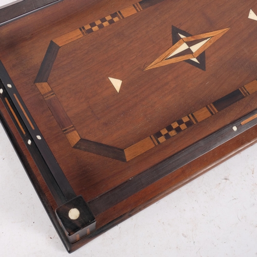 565 - A marquetry-work mahogany galleried tea tray, L50cm