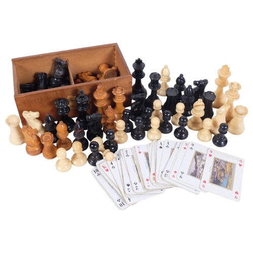 570 - A boxwood chess set, King height 8cm, and a composition chess set, King height 9.5cm