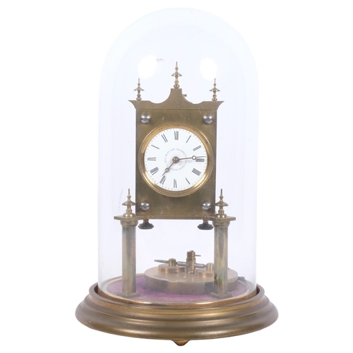 571 - An American brass 400-day clock under glass dome, H28cm overall