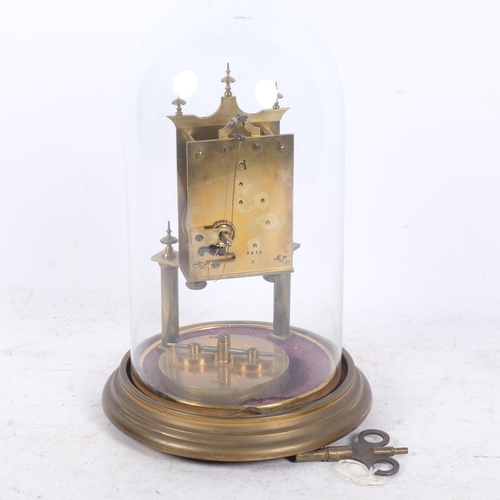 571 - An American brass 400-day clock under glass dome, H28cm overall