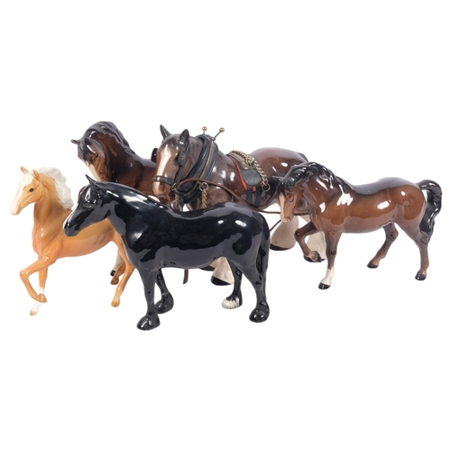 576 - A Beswick Palomino, 17cm, 2 other Beswick ponies, and 2 others (5)