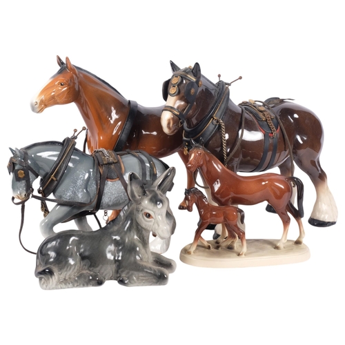 577 - A Sylvac Bay horse, H29.5cm, a Sylvac Dapple Grey Draft horse, and 3 others