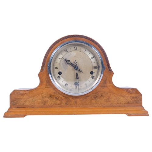 583 - An Enfield Art Deco walnut-cased 3-train mantel clock, H23.5cm