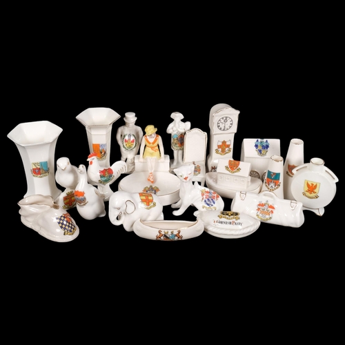 595 - A collection of Crested Ware items, including local interest, tallest Battle Abbey clock, 13.5cm