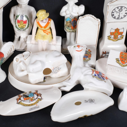 595 - A collection of Crested Ware items, including local interest, tallest Battle Abbey clock, 13.5cm