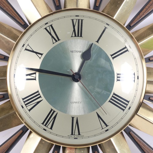 341A - A Vintage mid-century Metamec Sunburst wall clock, diameter approx 60cm