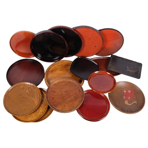 606 - Japanese wooden dishes, lacquer stand, etc