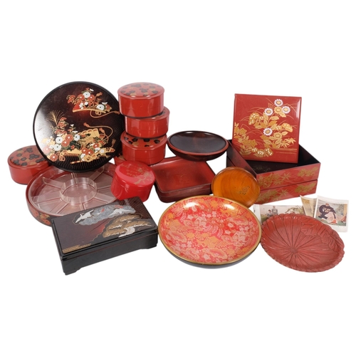 609 - Japanese lacquered boxes, dishes, etc