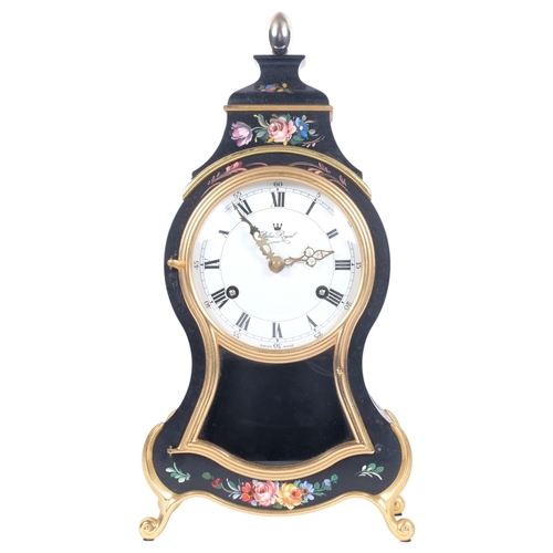 624 - A Swiss Palais Royal clock, with floral decorated painted case and 2-train movement, H42cm