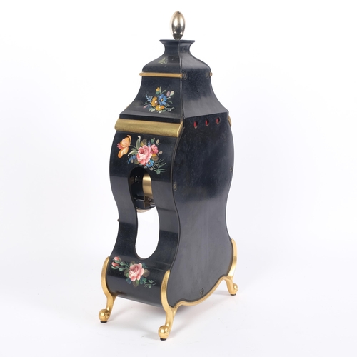 624 - A Swiss Palais Royal clock, with floral decorated painted case and 2-train movement, H42cm