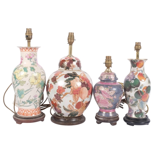 628 - 4 Oriental porcelain table lamps, tallest 42cm