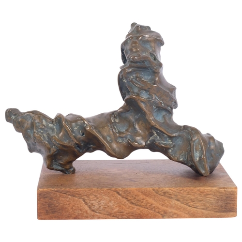 635 - An abstract bronze sculpture on wooden plinth, height overall 20.5cm