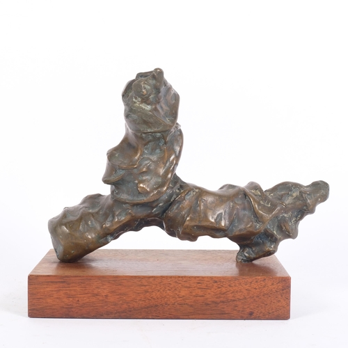 635 - An abstract bronze sculpture on wooden plinth, height overall 20.5cm