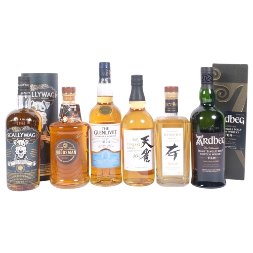 643 - 2 boxed Scottish Single Malt Whiskys, 2 Japanese Whiskys, and a Glenlivet and a Woodsman