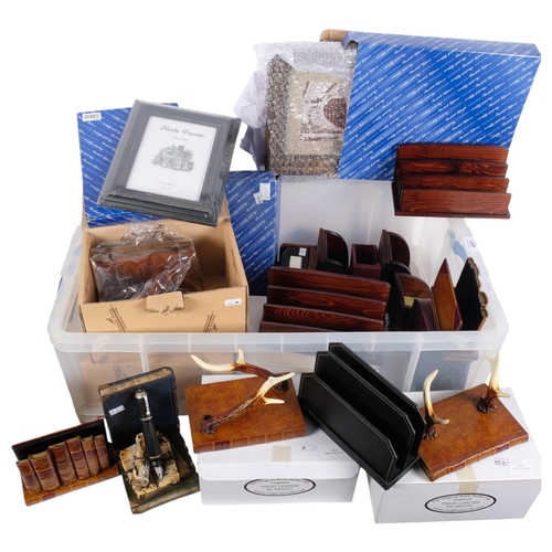 651 - A boxful of desk items, new photo frames, etc