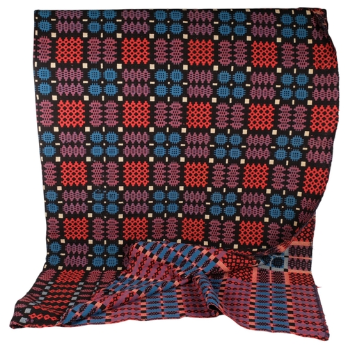 659 - A multi-coloured reversible Welsh wool blanket (A/F), 224cm x 186cm