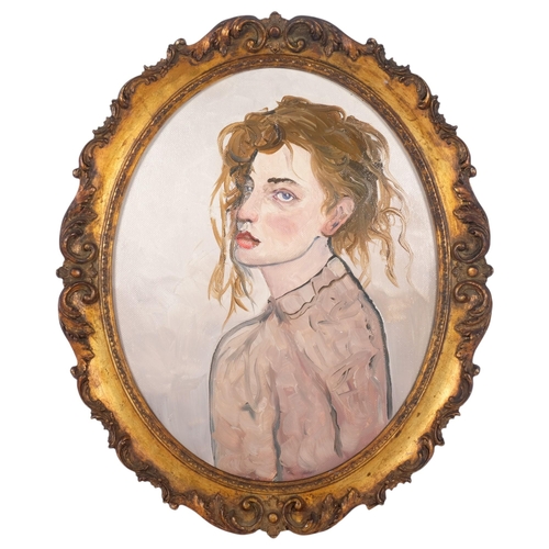 668 - Clive Fredriksson, oil on board, portrait of a girl, in ornate gilt frame, H62cm