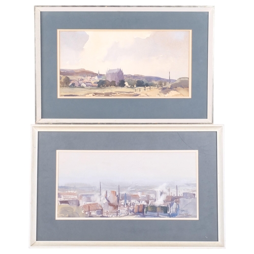 679 - John Pillow, a pair of watercolours - Lancing, and Industry, framed, 36.5cm x 55.5cm