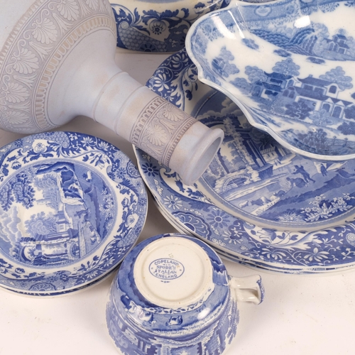 684 - A group of blue and white Copeland Spode, including several dinner plates, serving dish, etc, and a ... 