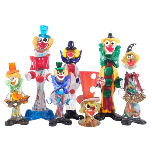 697 - A group of Murano glass hand-blown clowns, various sizes and designs, largest height 37cm (7)