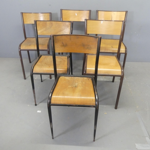 2652 - A matched set of six mid-century bent ply stacking chaisrs on tubular metal frames.