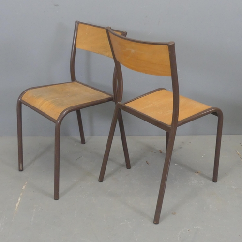 2652 - A matched set of six mid-century bent ply stacking chaisrs on tubular metal frames.