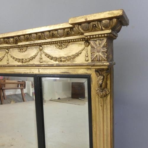 2663 - A Victorian giltwood bevel edged over-mantle mirror, with swag decoration. Width 125cm, height 65cm.