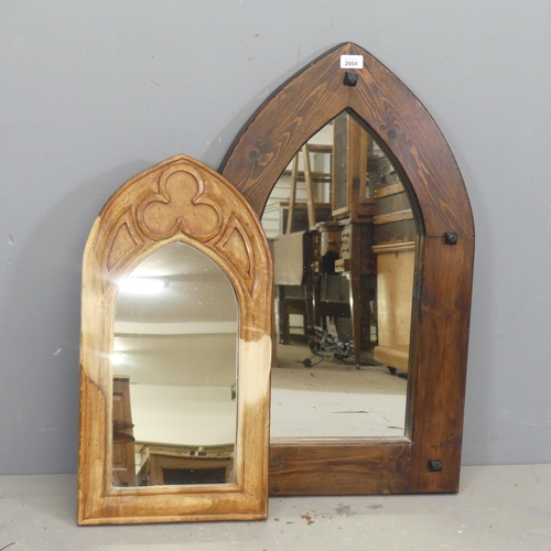 2664 - Two similar modern Gothic style arch-top wall mirrors. Largest width 48cm, height 79cm.