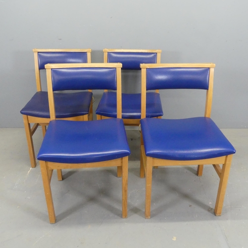 2692 - A set of four beech and faux-leather upholstered chapel chairs.