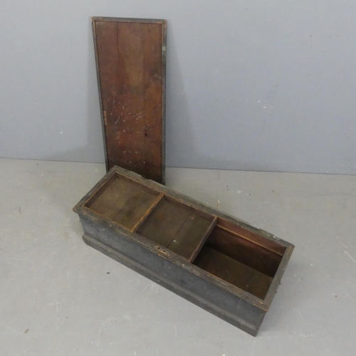 2698 - A vintage painted pine tool box. Width 90cm, height 30cm, depth 31cm.