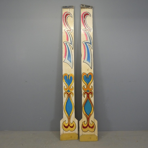 2705 - A pair of painted wooden circus / funfair panels. Height 189cm.