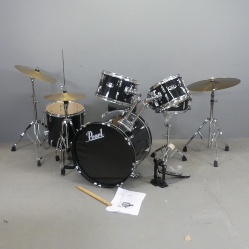 2707 - A modern Pearl drum kit, comprising a base, Floor tom, snare, two tom toms, high hat, two cymbals an... 