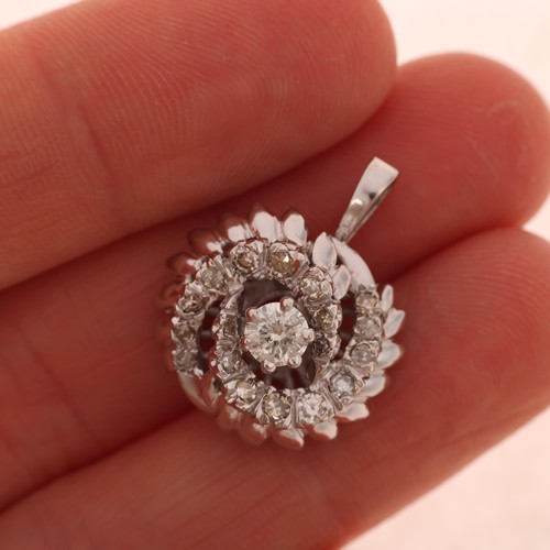 1233 - An 18ct white gold diamond tourbillon cluster pendant, set with modern round brilliant and single-cu... 