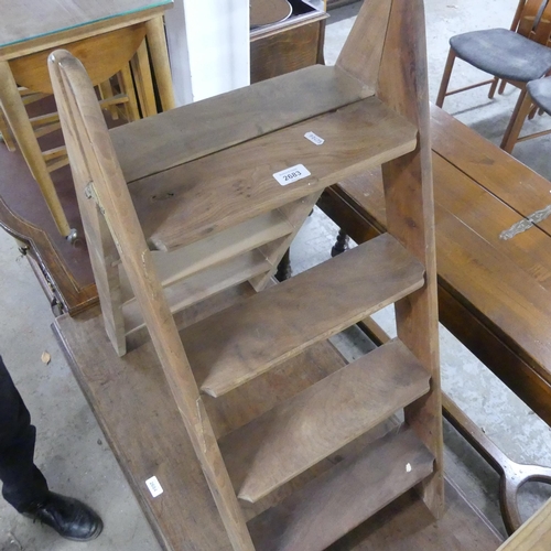 2683 - A vintage pine folding step ladder. Height (when erect) 89cm.