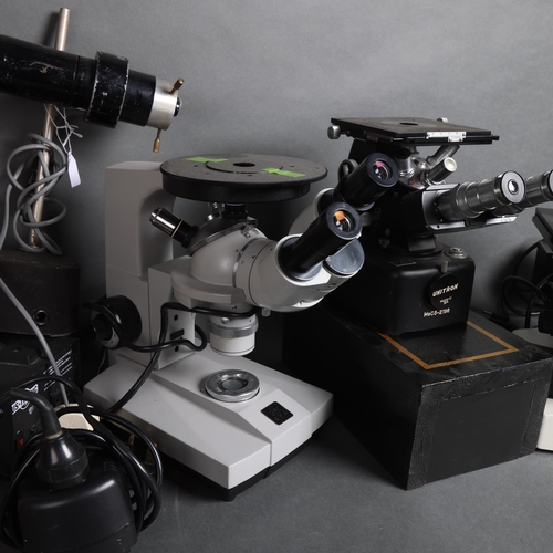 3071 - A group of vintage microscopes including, A G Trust microscope, inverted laboratory microscope with ... 